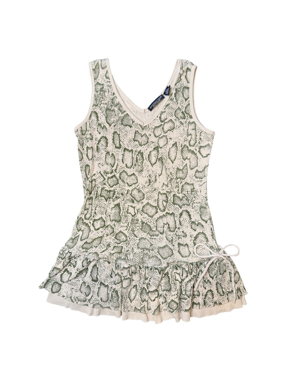 Y2K Reference Point Green Snake Print Drop Waist Ruffle Mini Dress Size Small